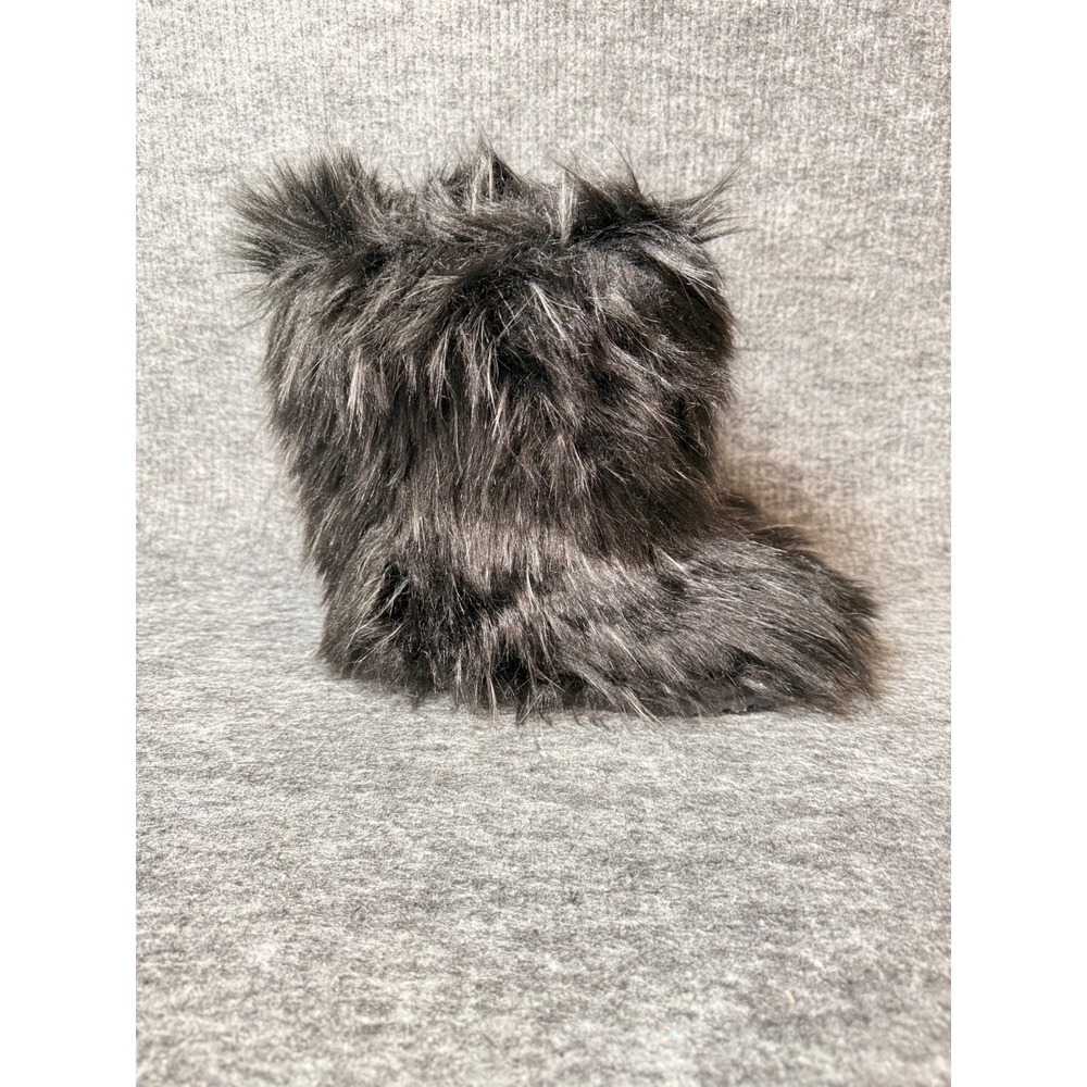 Steve Madden Women Black Grey Faux Fur Shaggy Yeti Pull On Winter Boots Size 8